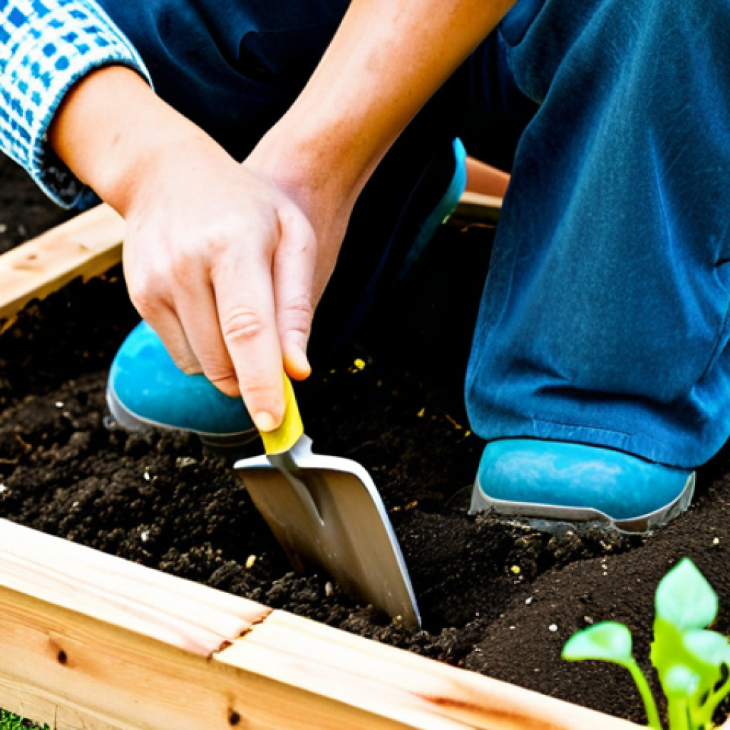 Preparing the Soil**

"A gardener, fully clothed in gardening attire, kneeling and amending soil in a raised garden bed with compost. Garden trowel visible. Healthy green seedlings are ready for planting nearby. Background includes a sunny vegetable garden with various plants. Perfect anatomy, natural proportions, appropriate content, safe for work, professional photography, well-formed hands, proper finger count, fully clothed, family-friendly."

**