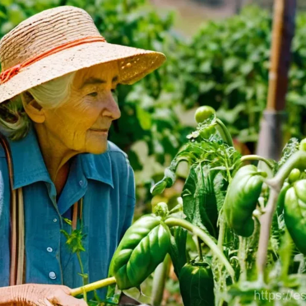유기농 정원에서의 관개 시스템 설정 방법 - **Prompt:** A close-up portrait of an experienced, kind-faced elderly woman gardener in her vibrant,...