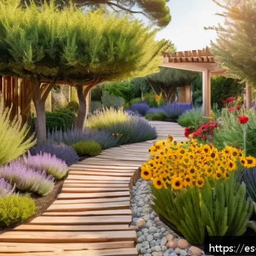 유기농 정원 설계의 기본 원칙 - A vibrant organic garden scene in a Mediterranean climate, showcasing a variety of native Spanish pl...